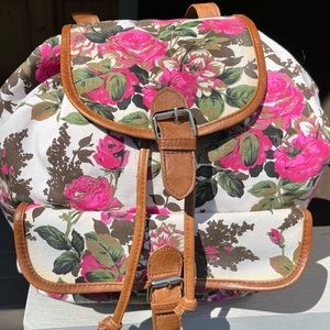 Decree canvas backpack-style purse in pink & cream floral print